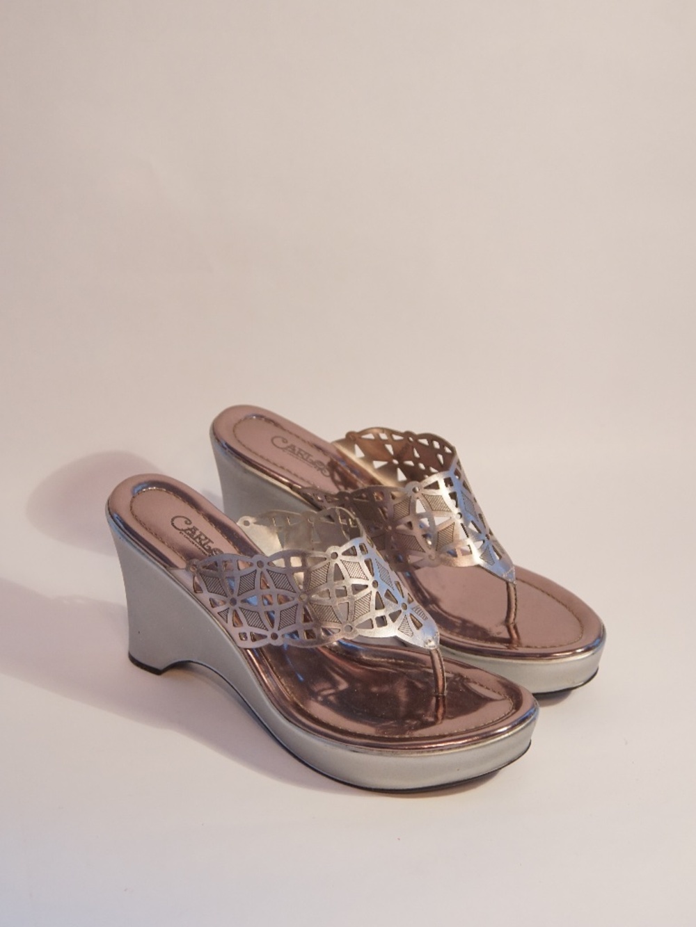 vintage y2k carlos by carlos santana silver metallic wedge heels